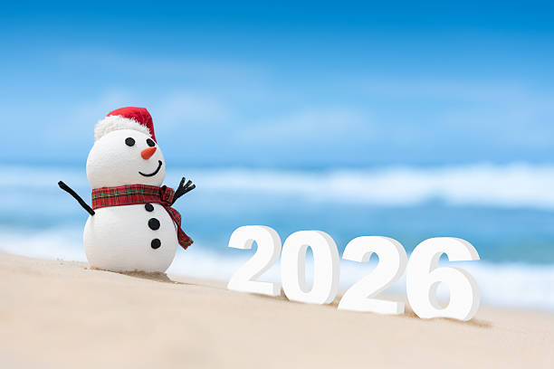 istock A snowman celebrates 2026 on the beach 2217277233