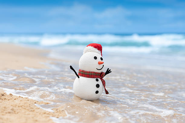 istock Waves washing up to a snowman standing at the water’s edge 2217277300