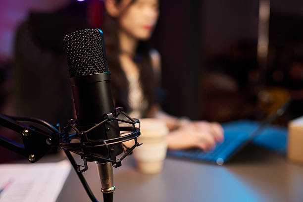 istock Close-Up of Microphone in Recording Studio Setting 2217279202
