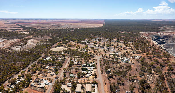 Aerial View from small town Marvel Loch and the Gold mines. Southern Cross, Western Australia, Australia