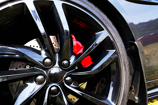 istock Racing brake disc and low profile tyres. Race car test driving. 2217287960