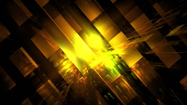 istock vibrant design features interlocking geometric shapes illuminated in bright yellow and green light. contrasting dark background enhances the dynamic visual energy and abstract forms. 3d render 2217290111