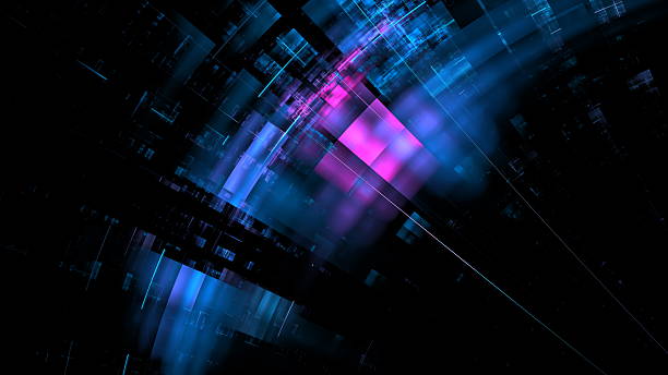 istock Colorful geometric shapes in blue and purple create an abstract visual experience against a black backdrop. This digital artwork evokes a sense of depth and modernity in design. 3d render 2217290112