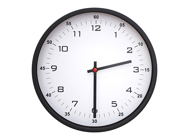 A modern white face with black numbers analog wall clock Showing 02:30 or 14:30. Isolated on White Background.