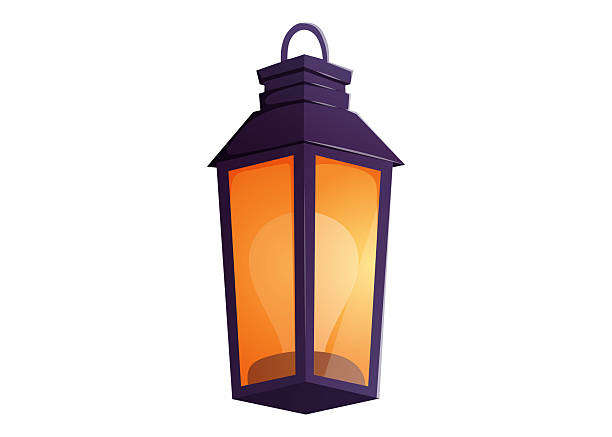 istock Vintage glowing lantern with warm orange light and dark top. Vector isolated cartoon illustration for fairytale, festive, or fantasy design, game assets, and decorative elements. 2217293894