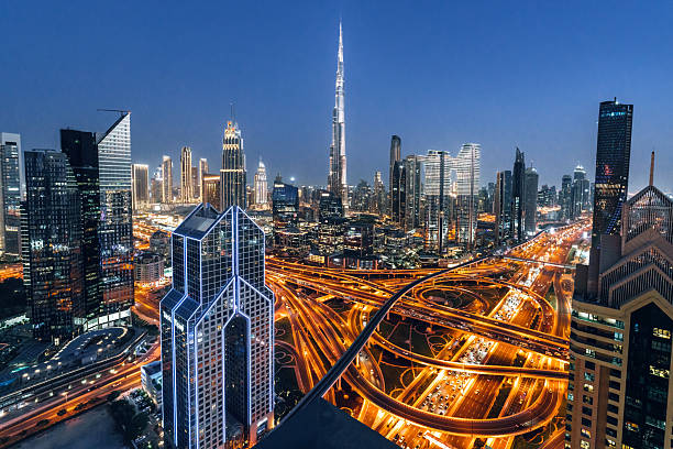 istock Sheikh Zayed Road Dubai at Night Featuring Skyline and Modern Architecture 2217294202