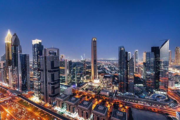 istock Sheikh Zayed Road Skyline in Dubai Illuminated at Night 2217295455