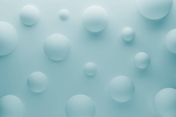 Light blue flying matt subtle  spheres as geometric abstract background with. 3D rendering. Delicate monochrome modern futuristic pattern of rounded smooth matt shapes as embossed relief.