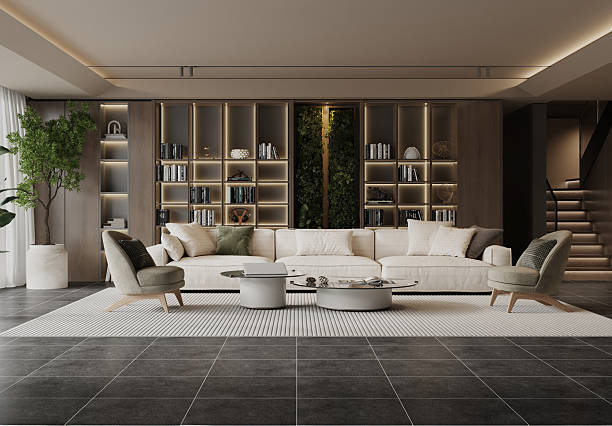 istock Modern Living Room with Feature Bookshelf 2217300992