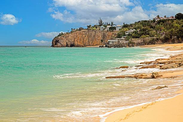 istock Secluded sandy beach with turquoise water 2217303967
