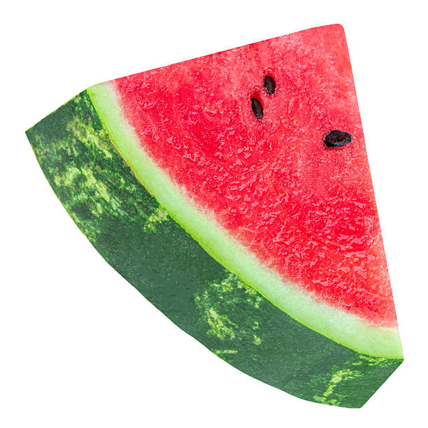 Isolated Watermelon pieces on white background. Flying  Watermelon cutted pieces. Falling  Water melon triangle  Top view. Flat lay. Package design elements.