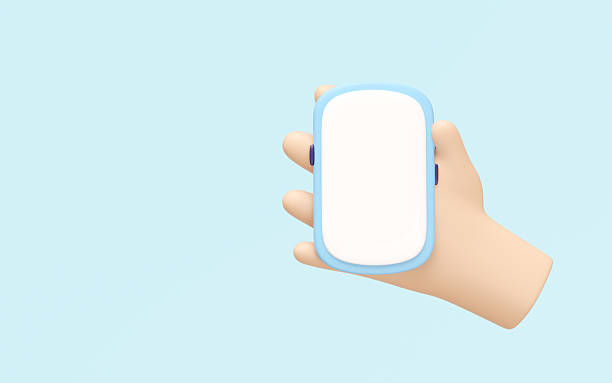 istock 3d cartoon hand holding smartphone isolated on blue background. hand using mobile phone, screen phone template, empty screen phone mockup, minimal concept, 3d render illustration 2217327681