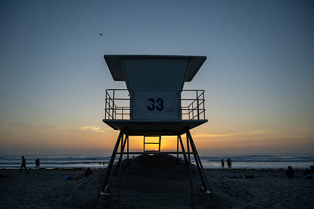 San Diego CA, USA - May 22, 2025:  People enjoy sunset activities at the La Jolla Shores beach.