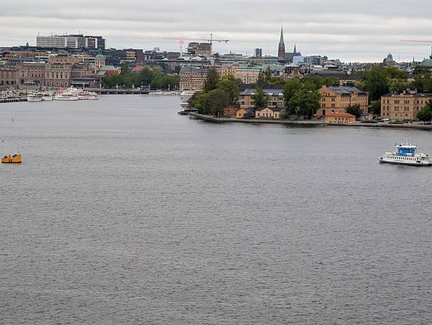 Looking across the bay onto the skyline of Stockholm.