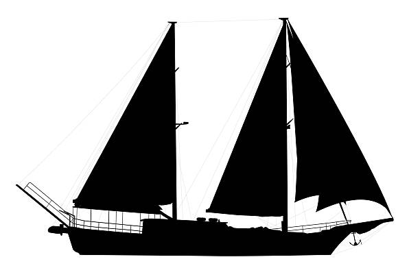 Sailing ship highly detailed vector silhouette