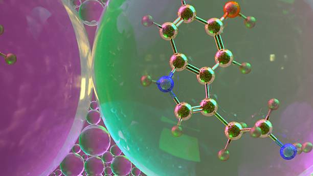 istock 3D abstract render of serotonin molecule zoomed at atomic level inside translucent bubbles, used as scientific art background representing neurochemistry, emotion, and mental health concept 2217350798
