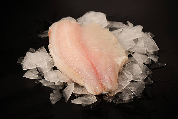 istock Fresh tilapia fillet on ice on black background 2217353952