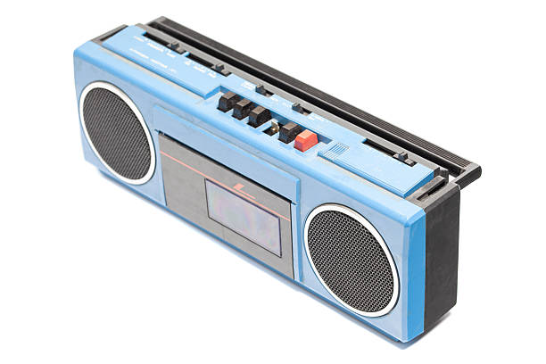 Retro portable stereo cassette recorder from 80s