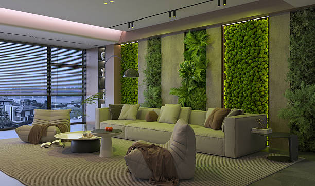 Living Room with Vertical Garden & Night View