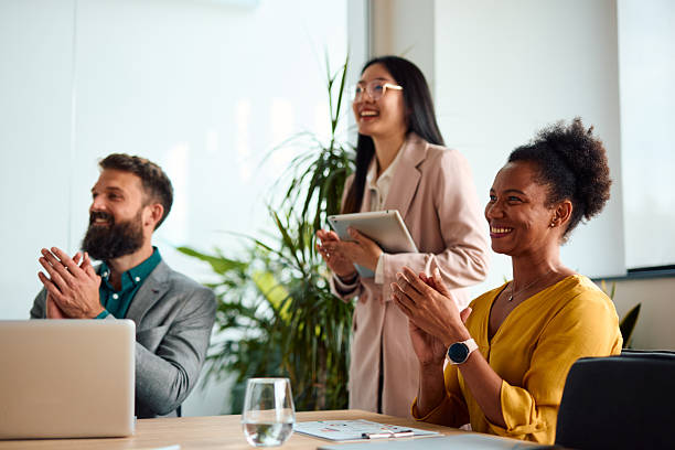 istock Business team applauding during a meeting in the office 2217360628