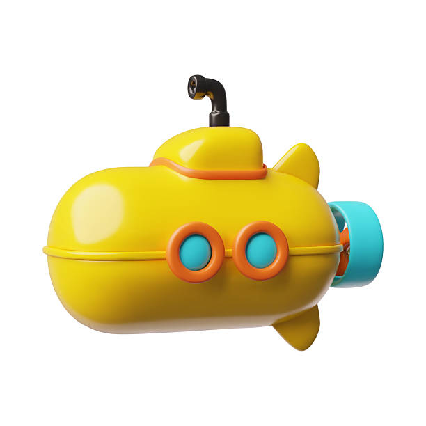 istock Submarine 3D plastic style vector icon, cartoon yellow underwater ship, navy vehicle with periscope, porthole and blades 2217364331