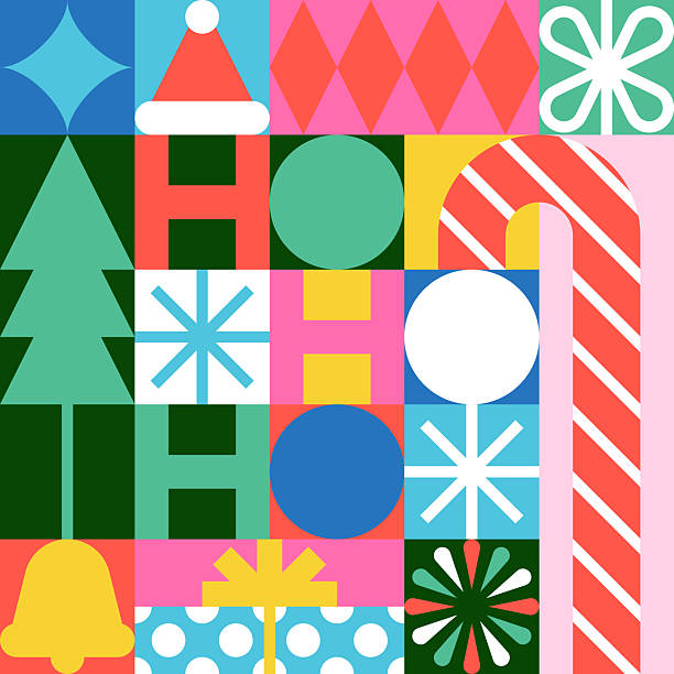 istock Ho Ho Ho holiday lettering. Vector Christmas geometric illustration. Color greeting card, poster, banner, print design 2217366728