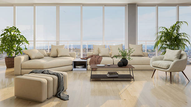 istock Large luxury modern bright interiors Living room mockup illustration 3D rendering image 2217376208