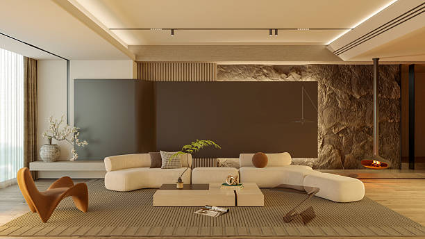 istock Large luxury modern bright interiors Living room mockup illustration 3D rendering image 2217376493