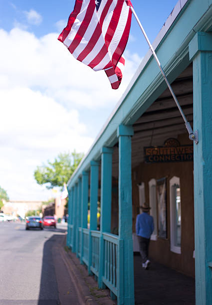 istock Santa Fe, NM: US Flag Flying Downtown, Turquoise Pillars 2217381699