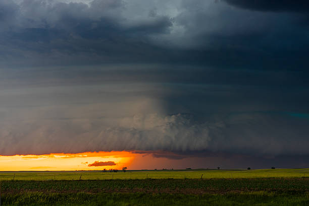 istock Spectacular severe storm quickly approaching with colorful sun set 2217383088