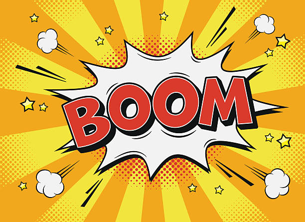 boom comic speech bubble Comic explosion speech bubble with text boom in retro pop art style in front of ray background with halftone dots. Vector illustration. popart bubble stock illustrations