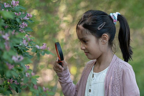 istock Young Girl Exploring Nature with Magnifying Glass in a Forest Setting 2217388011