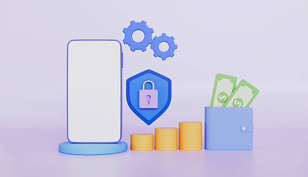 istock Smartphone with Coin stack and wallet money, shield protection 2217391251