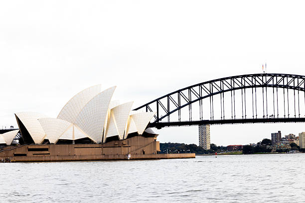Sydney, Australia - May 25, 2025: Sydney Opera House and Harbour Bridge against white background. Sydney's Opera House is a UNESCO World Heritage site