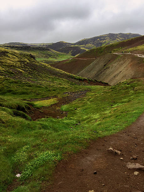 Hiking Trail through Geothermal Hills in Iceland’s Highlands stock photo