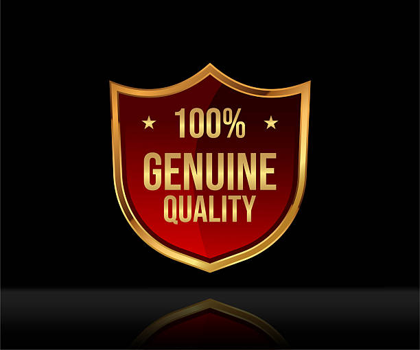 istock Stylist badge label design golden shield with text Genuine Quality. 2217401738