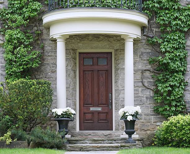 istock Elegant wood grain front door 2217403800