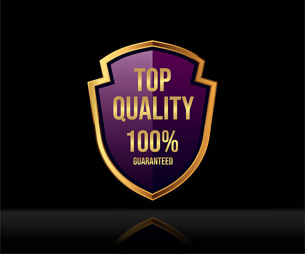 istock Top Quality label 100 percent guaranteed, luxury and elegant golden purple shield design. 2217406486