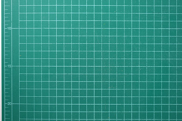 green cutting mat board on white background with line and scale measure guide pattern for object art design, tool equipment of diy craft work
