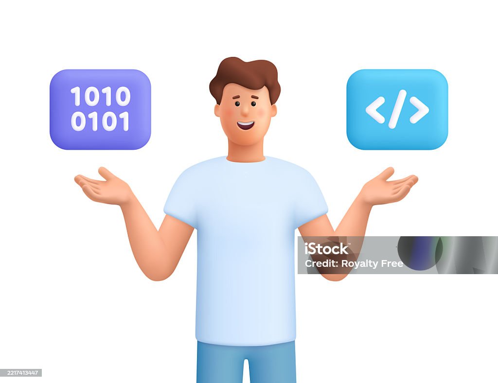 Code Briant Young Smiling Man James Pointing To Programming Code And Binary Code ...