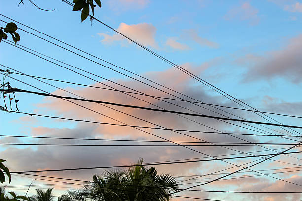 istock Electric power pole with conduit cables 2217413470