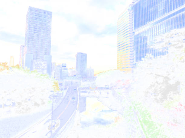 Benkei Moat and Shuto Expressway. Streets in front of Akasaka-mitsuke Station. Illustrated photo.