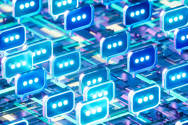 istock Illuminated Speech Bubbles on Motherboard, Digital Communication and AI Concept 2217427253