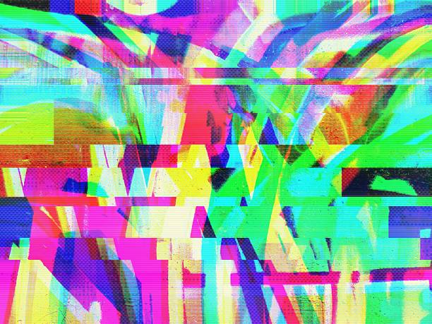 istock Glitch Art Abstract Pattern in Neon Pink, Green, Yellow for Modern Y2K Aesthetic 2217427351