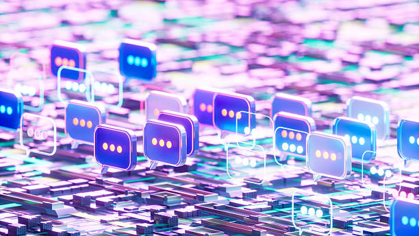istock Illuminated Speech Bubbles on Motherboard, Digital Communication and AI Concept 2217427421