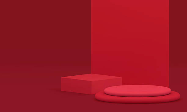 istock Red 3d podium pedestal geometric showcase for product show realistic vector illustration 2217429071