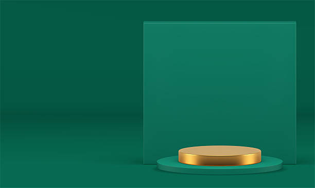 istock Green 3d luxury podium stage mock up for premium product show realistic vector illustration 2217429496