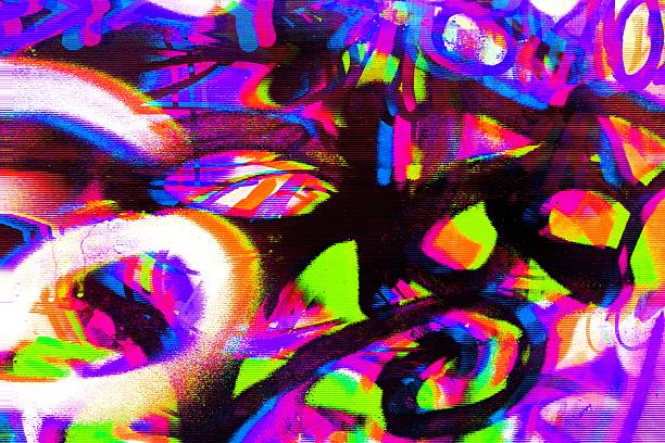 istock Funky Glitch Art in Neon Purple, Green, Pink with 90s, Y2K Vibes 2217430797