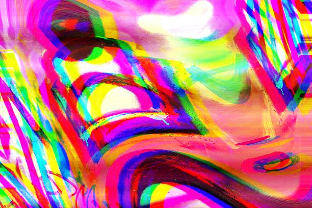istock Vibrant Glitch Art with Neon Pink, Yellow, Blue Stripes for Y2K, 90s Aesthetic 2217431067