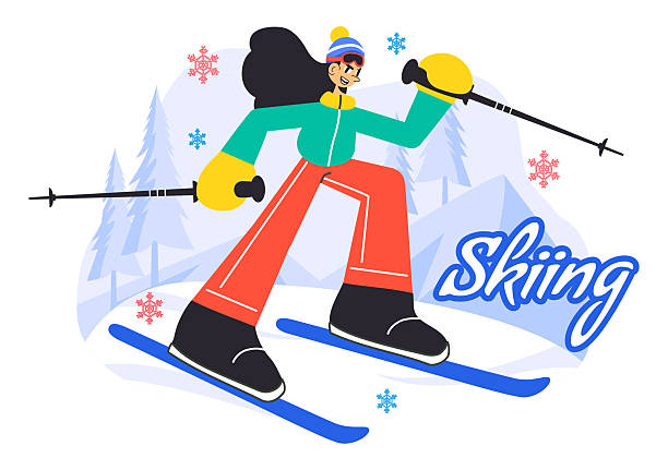 istock Skiing Vector Illustration Featuring Skiers Sliding Down a Snowy Mountain at a Ski Resort in Winter Sports Activities in a Flat Style Background 2217438220